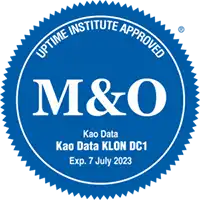Blue seal reading Uptime Institute Approved M&O Kao Data KLON DC1, parish council website hosting.