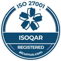 Circular ISO 27001 ISOQAR badge highlights secure parish council website hosting and blue design.